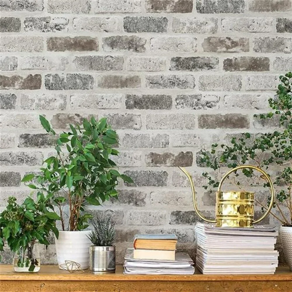 Guvana Peel and Stick Brick Wallpaper 3D Textured Grey Brown Removable Roll